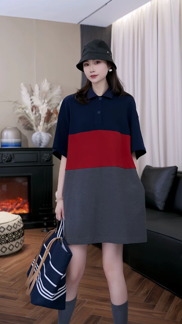 设计师原创新款【小欢喜】撞色休闲百搭简约宽松舒适POLO衫Z252020