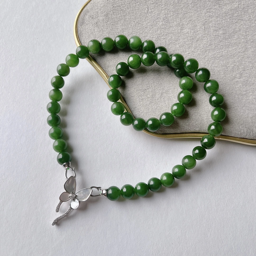 晶雁9~10mm和田玉碧玉女神项链轻奢时尚百搭