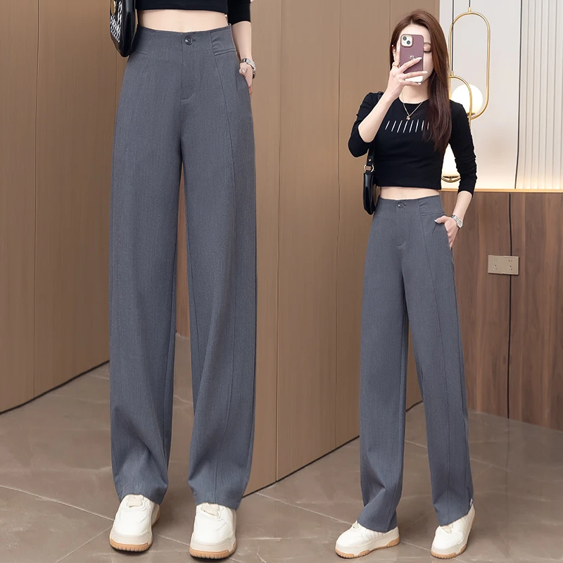灰色西装裤女春秋2025新款职业休闲直筒长裤高级感垂感窄版阔腿裤