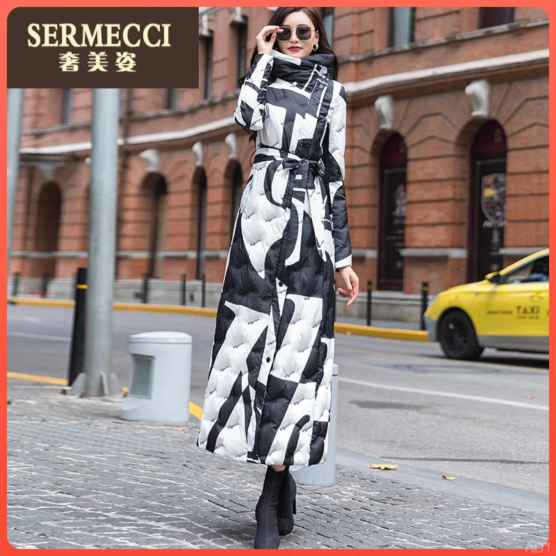 时尚修身长款过膝连帽羽绒服奢美姿2025新款女冬季加厚高级感外套