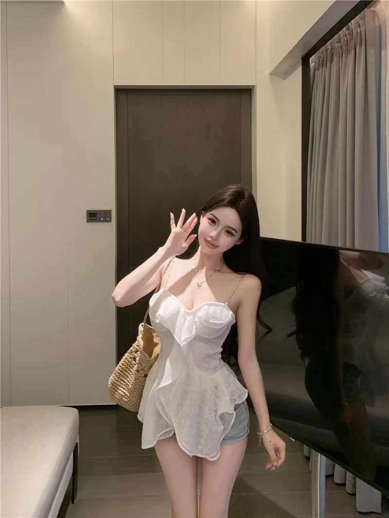 （链条可拆卸）夏季法式甜美浪漫中长款内搭（清）