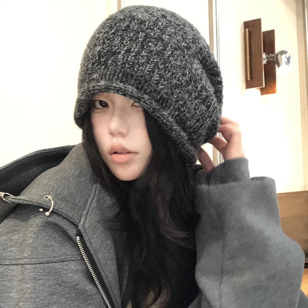 韩版简约堆堆帽子女秋冬季加厚保暖护耳帽大头围显脸小包头毛线帽