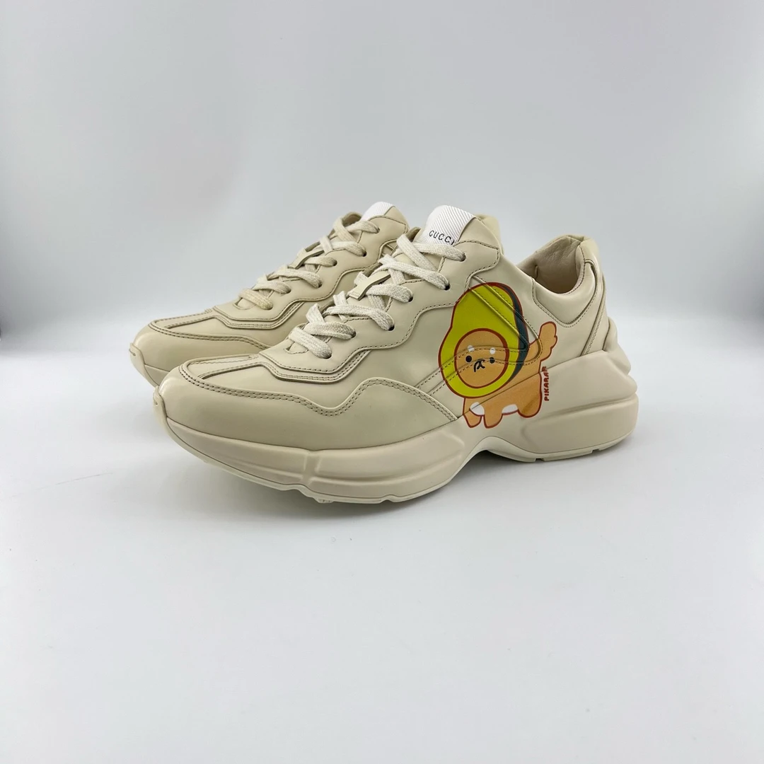 95新 GUCCI/古驰 40.5码/白色牛油果图案复古厚底运动鞋/12151147