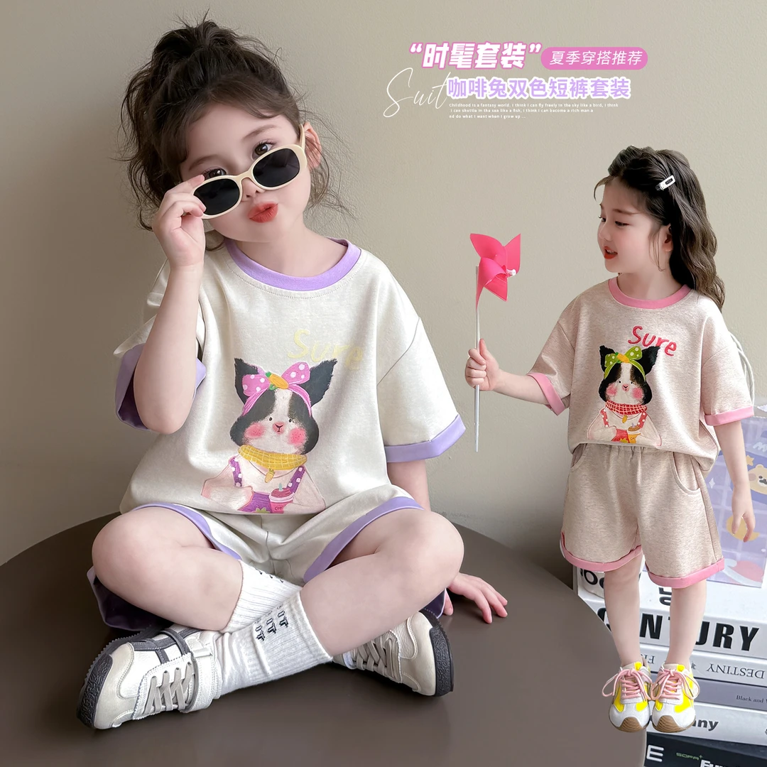韩版女童套装洋气儿童短袖短裤两件套小女孩宝宝夏装2025新款衣服