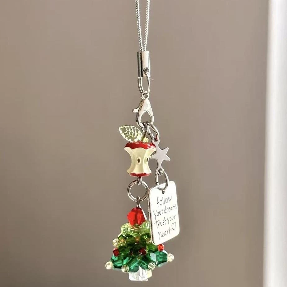 【圣诞树平安果】红色苹果手机链挂件咕本链卡册书包挂链星星吊坠