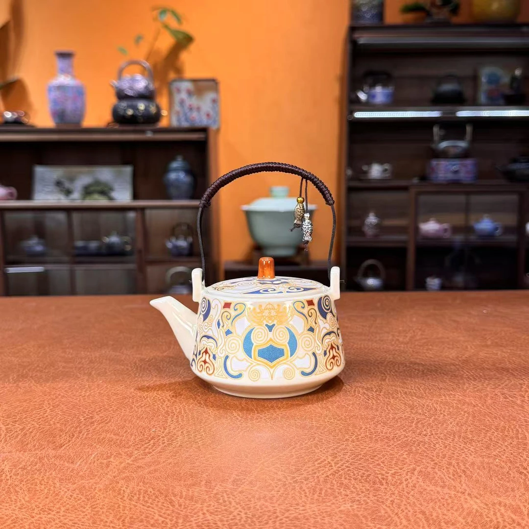 心名茶器 亮光黄金银措敦煌提梁泡茶壶-3059