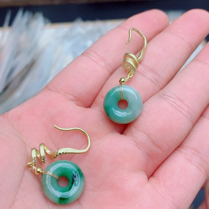 银S925镶嵌翡翠耳饰