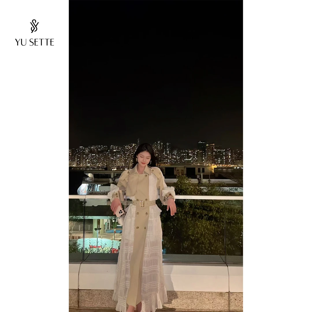 遇儿推荐【度假系列～风衣连衣裙】气质撞色中长款风衣20250002