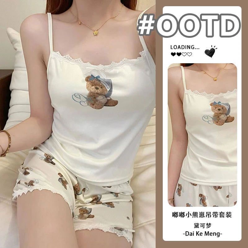 【嘟嘟小熊崽】纯欲风吊带短裤睡衣套装女减龄少女BM风可外穿家居服