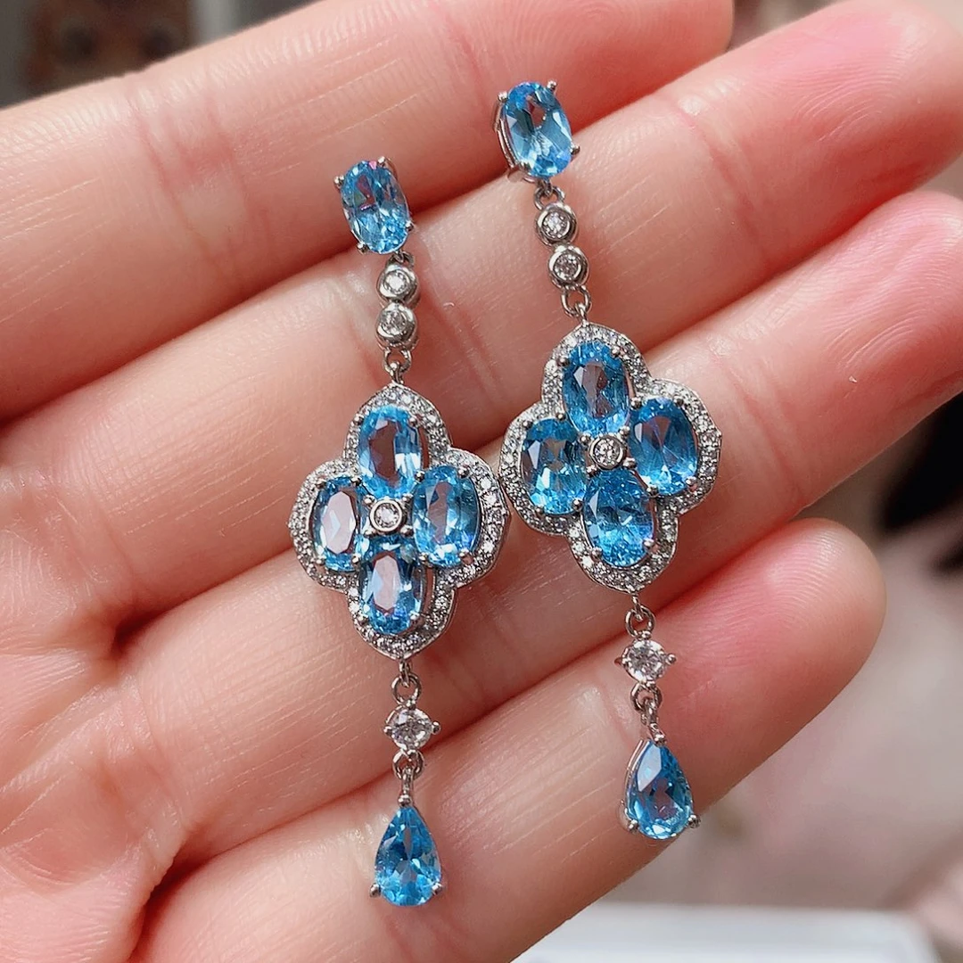 托帕石耳饰银S925镶嵌