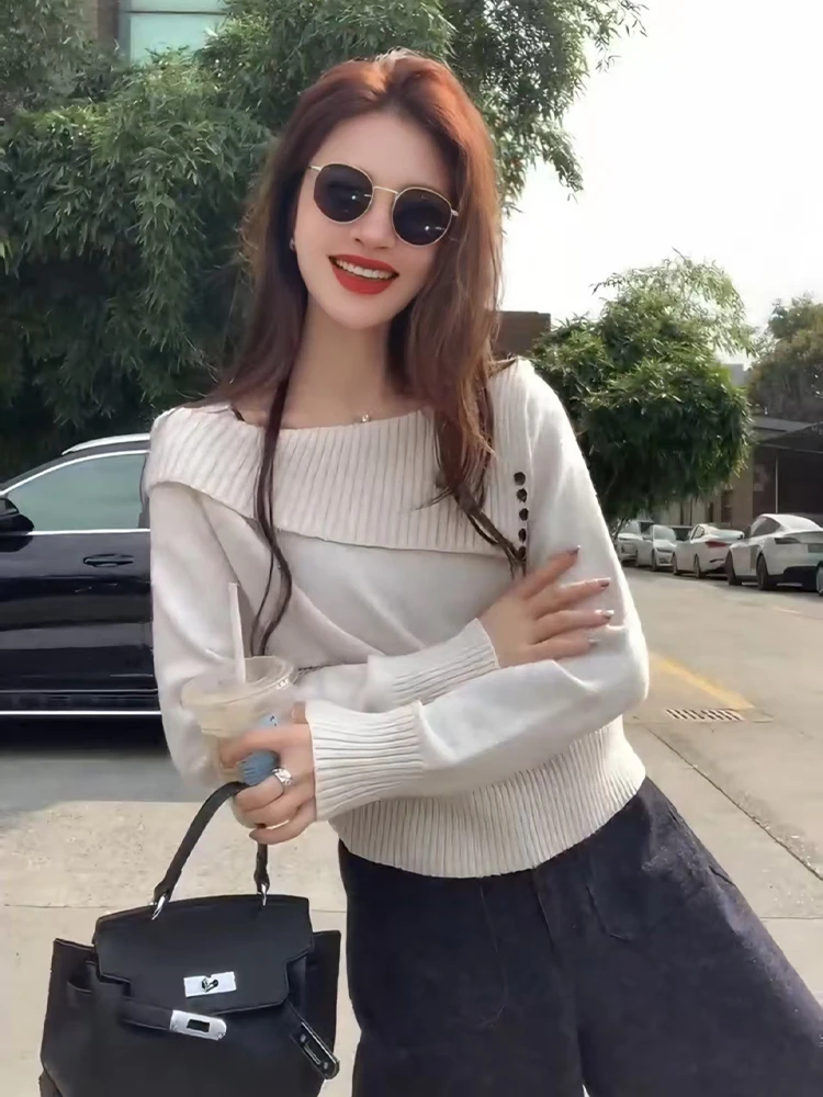 2025秋季时尚减龄百搭修身气质慵懒风日常穿搭套头款针织毛织衫女