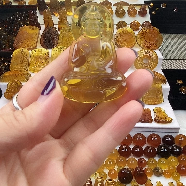 琥珀未镶嵌吊坠(不含链)天然缅甸琥珀金珀坐立观音