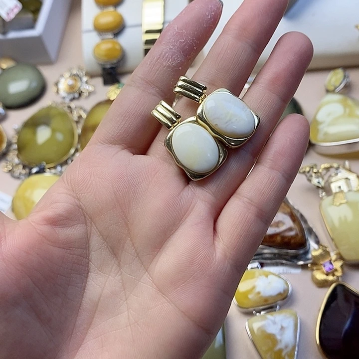 银S925镶嵌琥珀耳饰蜜蜡耳坠