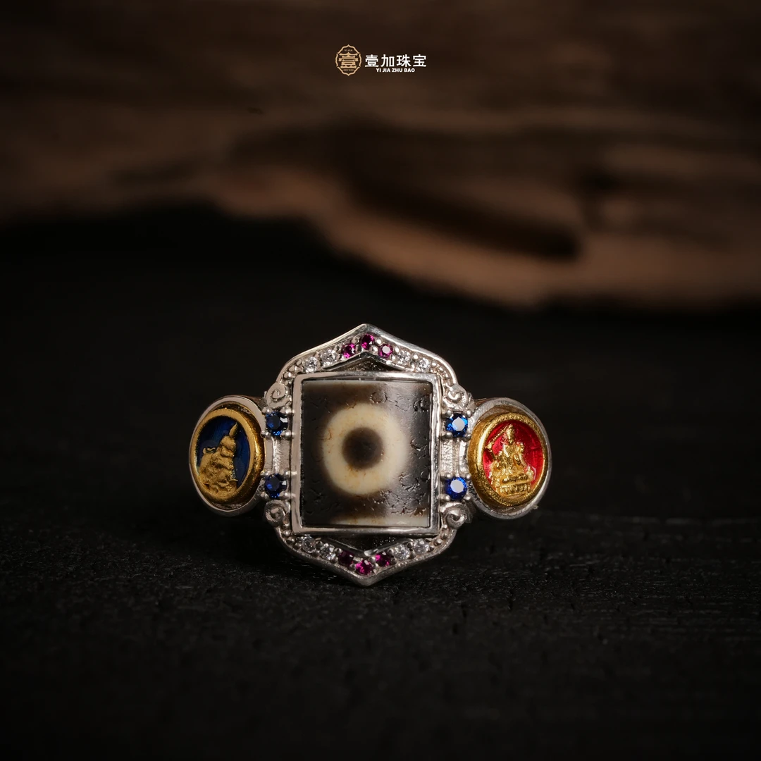 壹加林妹妹 | 玛瑙银镶一眼双守护戒指多样性发一