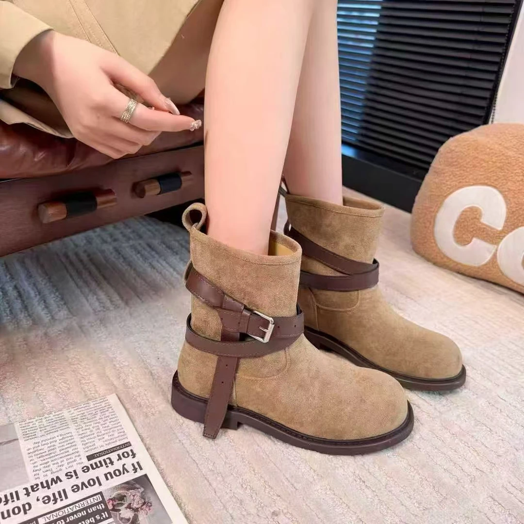 拼色常规款中筒马丁靴勃肯中筒靴百搭保暖女士时尚