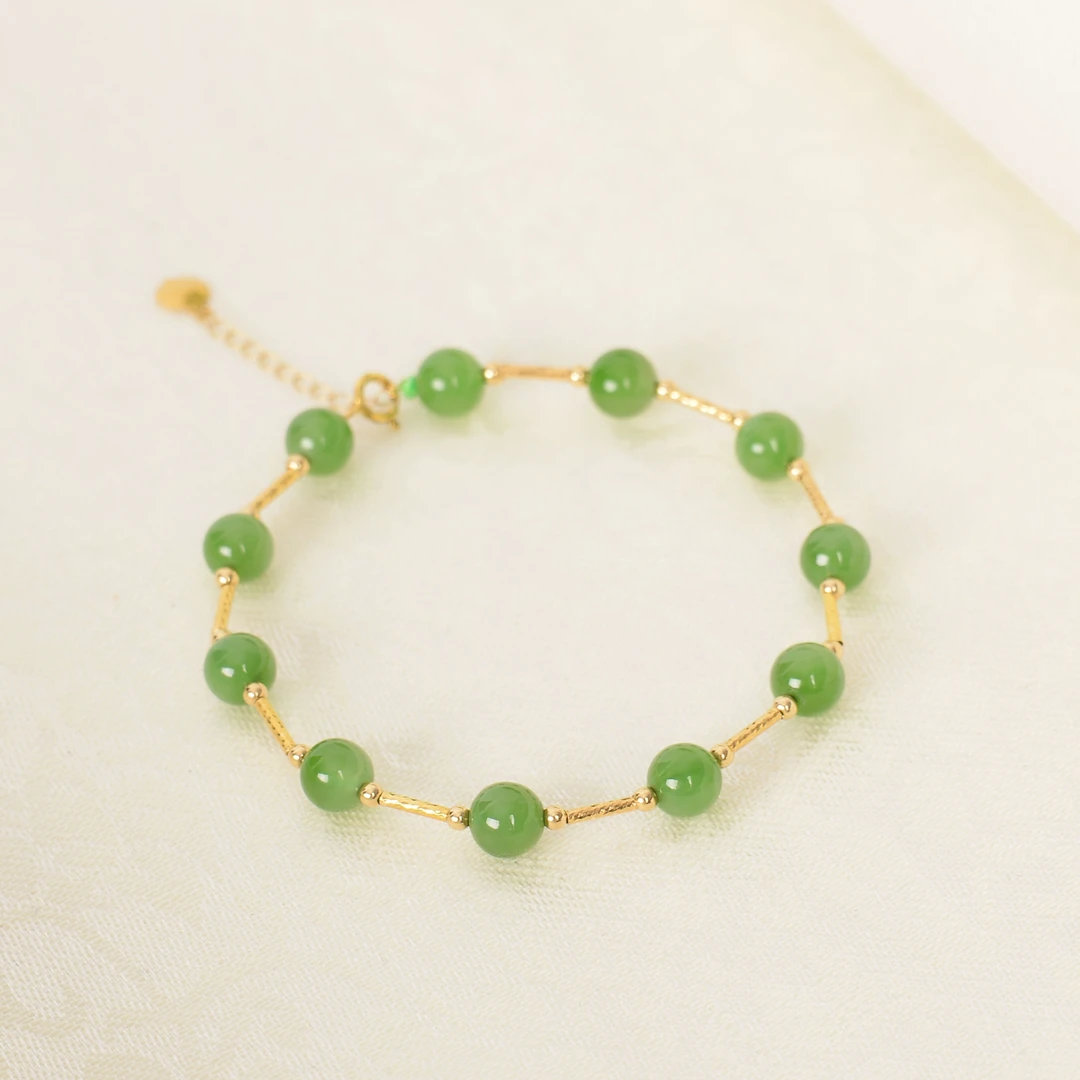 【熊总夫妇】碧玉果绿色18K金时尚手链5-6mm