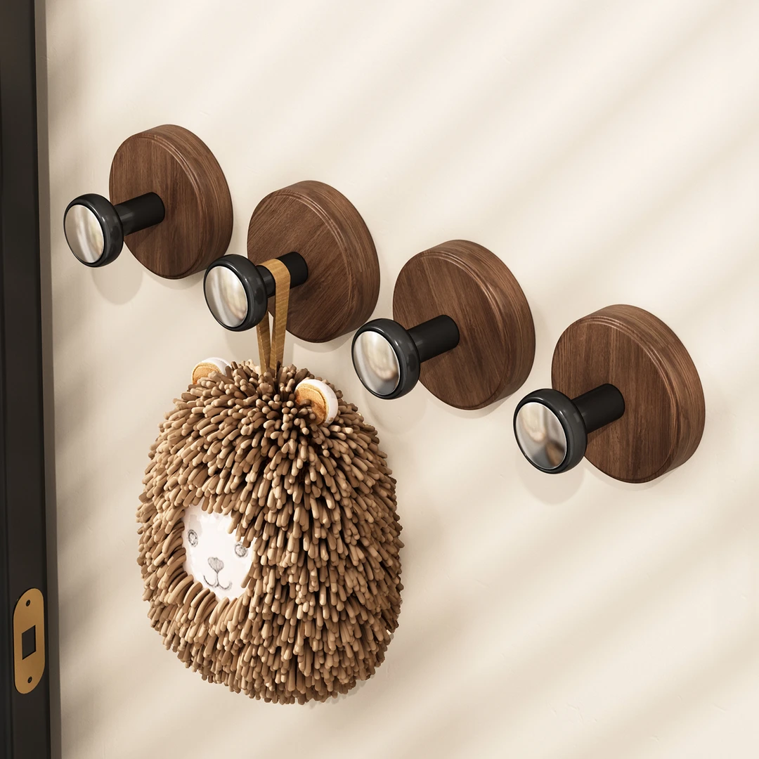 优勤胡桃木纹吸盘旋钮挂钩家用厨房旋转壁挂式置物架免打孔收纳架