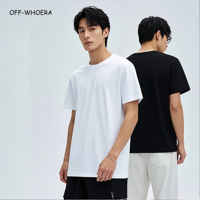 OFF-WHOERA25年夏款透气吸汗舒适纯色黑白t恤短袖圆领百搭男女