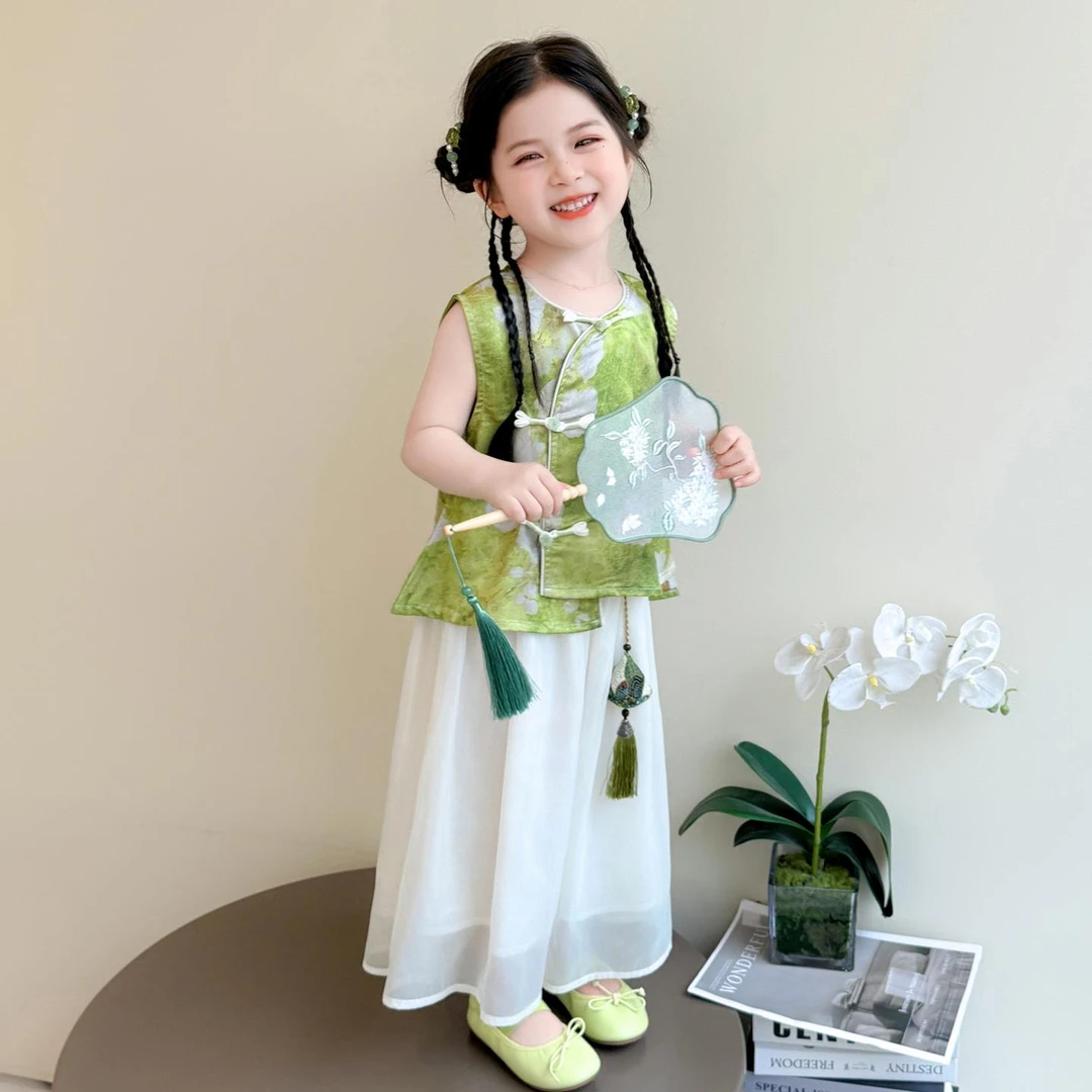 品巴拉巴拉女童夏季国风套装2025新款儿童夏装女宝宝新中式阔腿裤