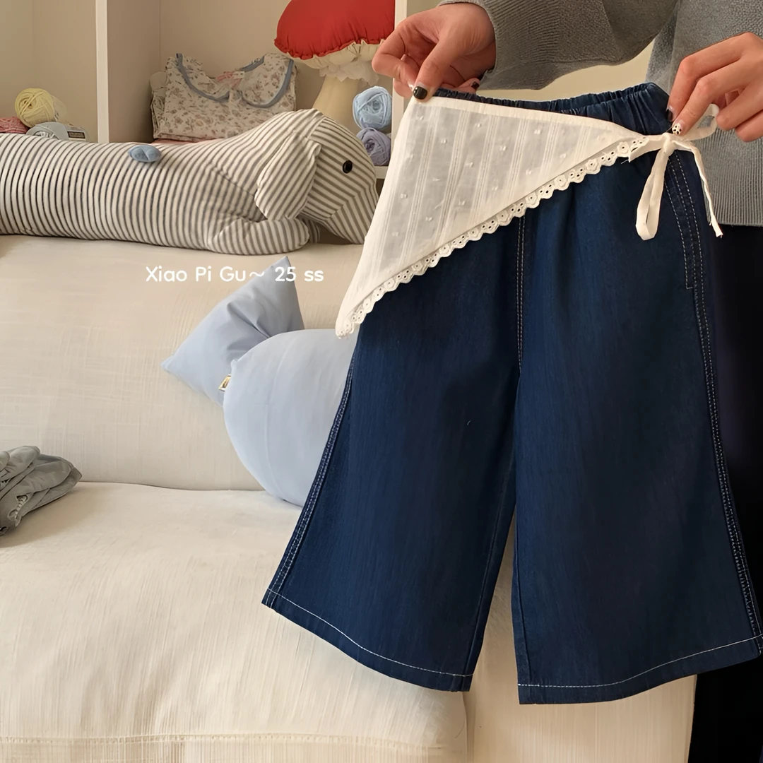 韩版牛仔裤2025春季新款女宝宝儿童原色直筒裤洋气百搭屁帘款水洗