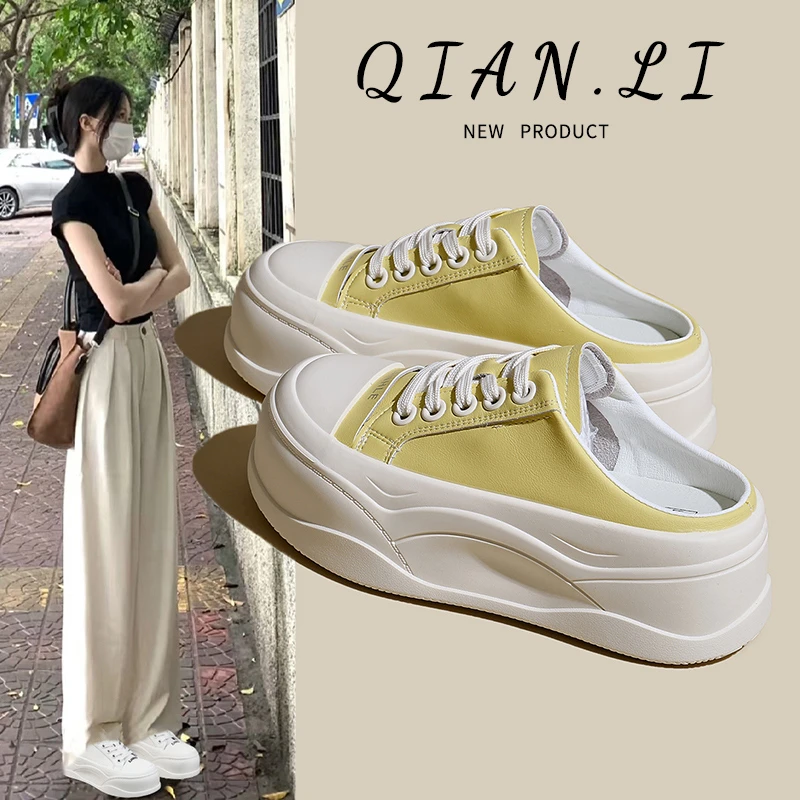 厚底6cm懒人包头半拖鞋女款2025夏季爆款外穿松糕一脚蹬凉拖鞋子