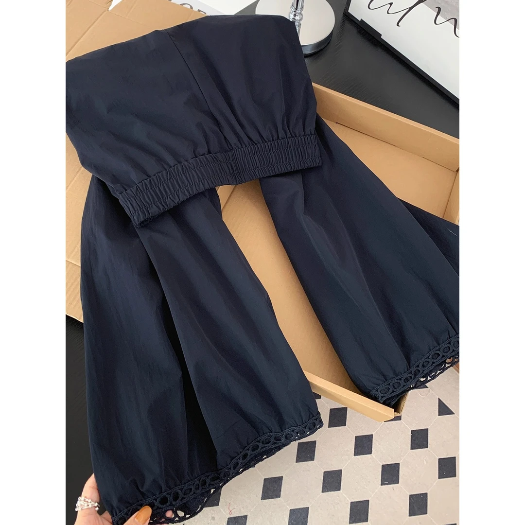 非常难遇的版型！高级感速干阔腿裤女缕空花边宽松显瘦直筒九分裤