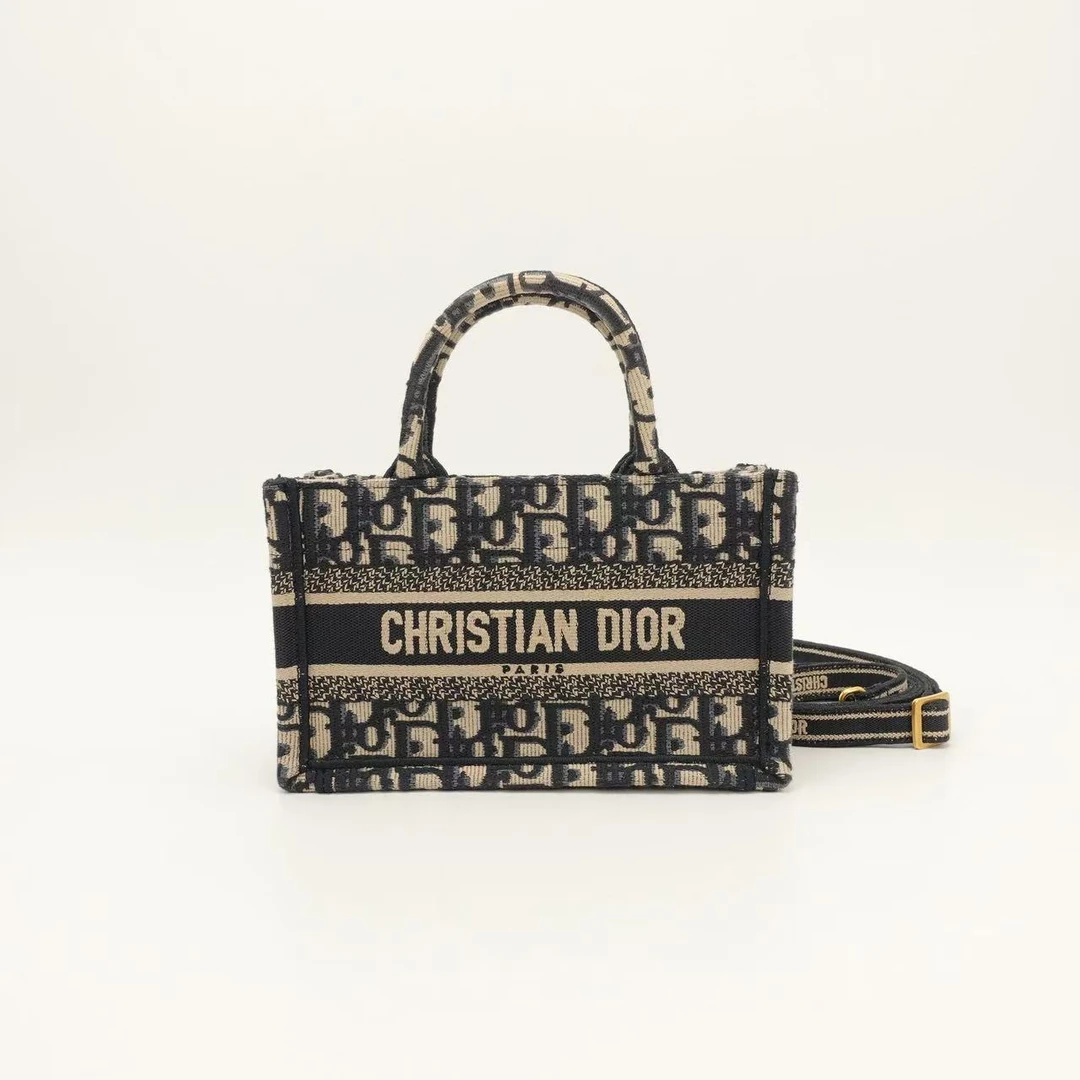 95新 DIOR/迪奥 tote托特mini蓝色金扣帆布单肩包/84441909