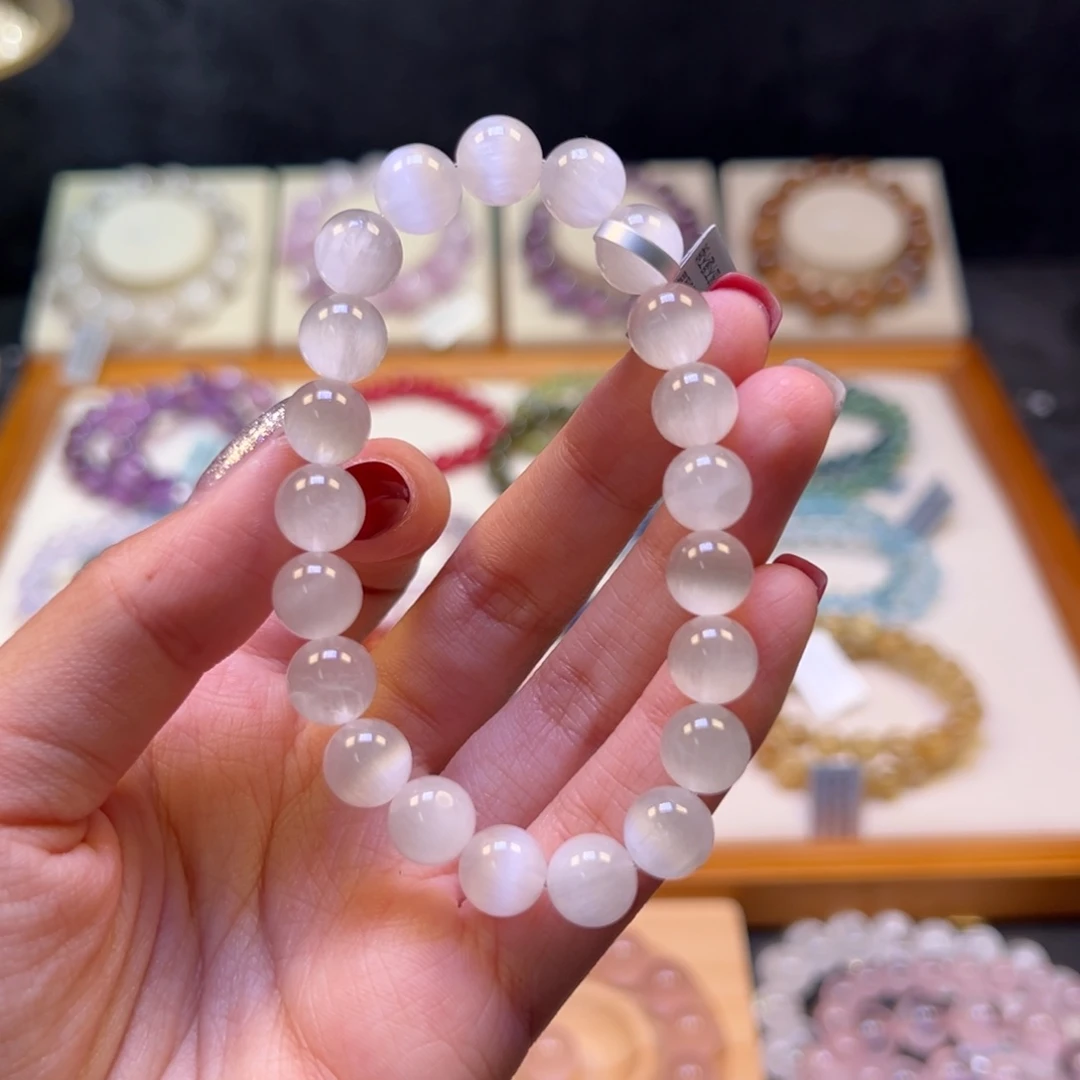 水晶手串未镶嵌祖宗级猫眼高阶白兔毛9m