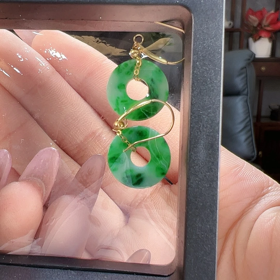 翡翠耳饰18K金镶嵌耳环9