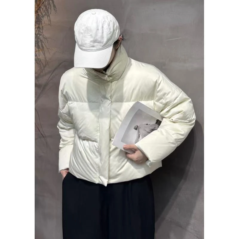2299#小个子白鸭绒秋冬立领拉链短款法式白色面包服百搭羽绒服