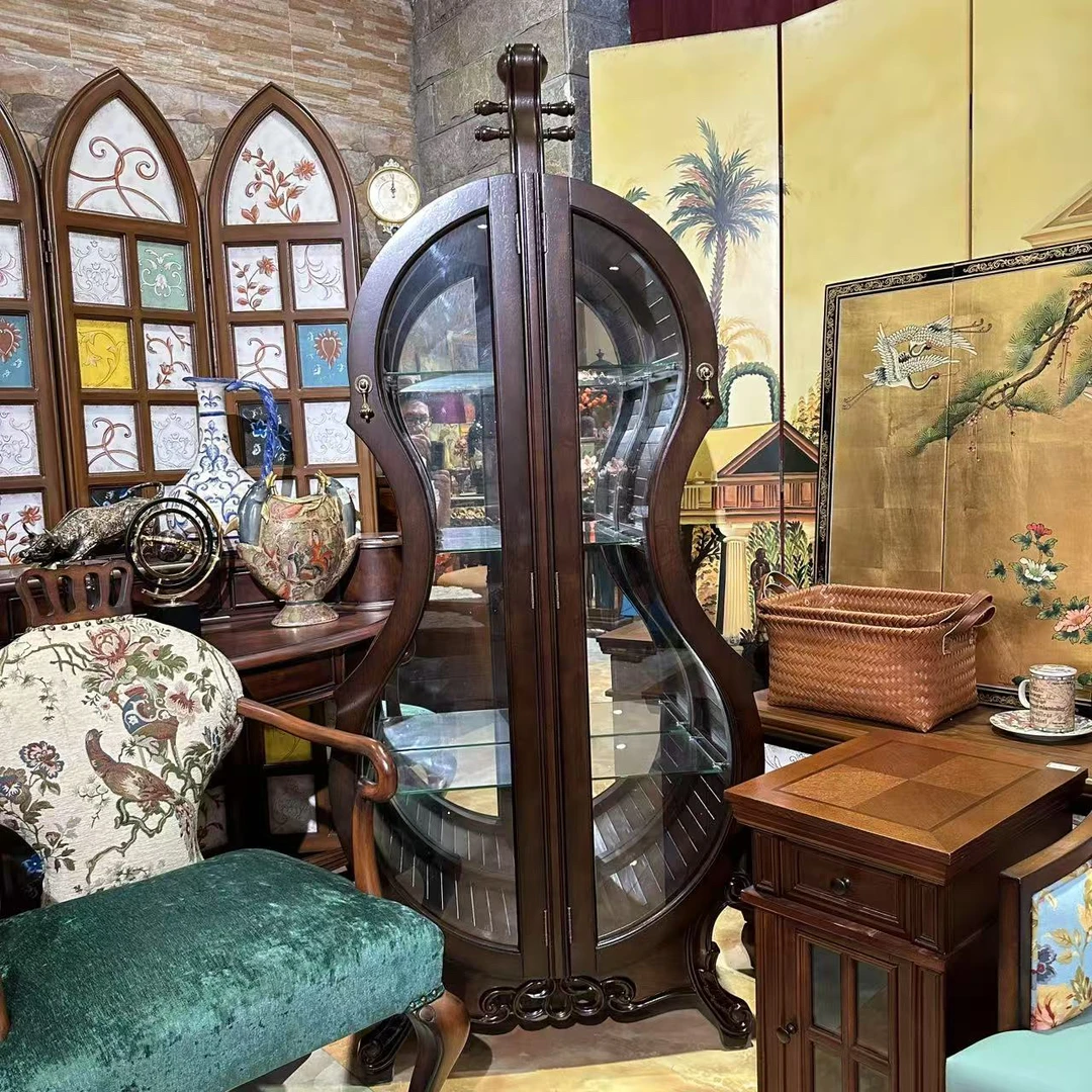 大提琴酒柜实木雕花玻璃双门客厅展示柜【85*46*187】