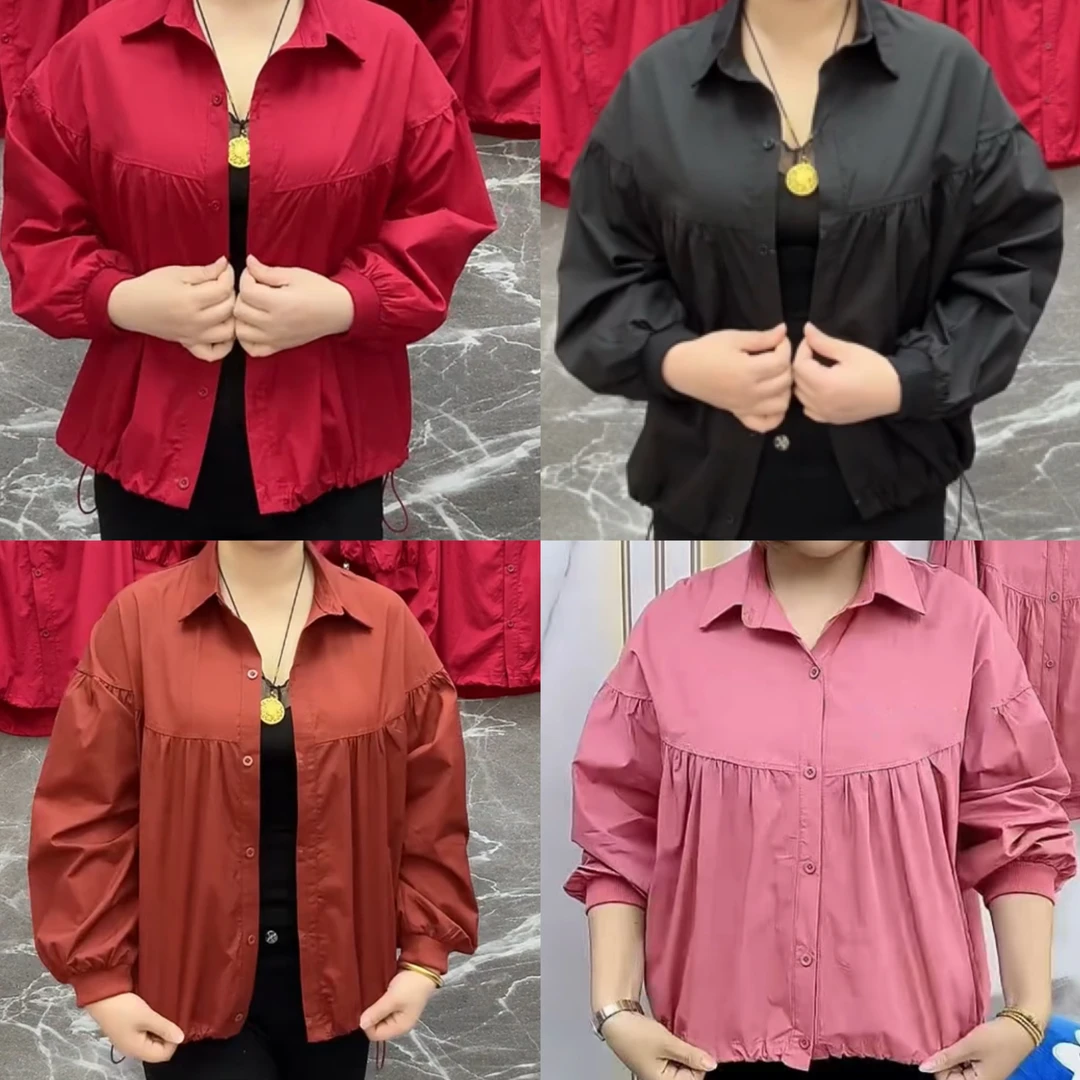 新年款时尚休闲抽绳开衫显瘦上衣女装短款翻领百搭宽松衬衫