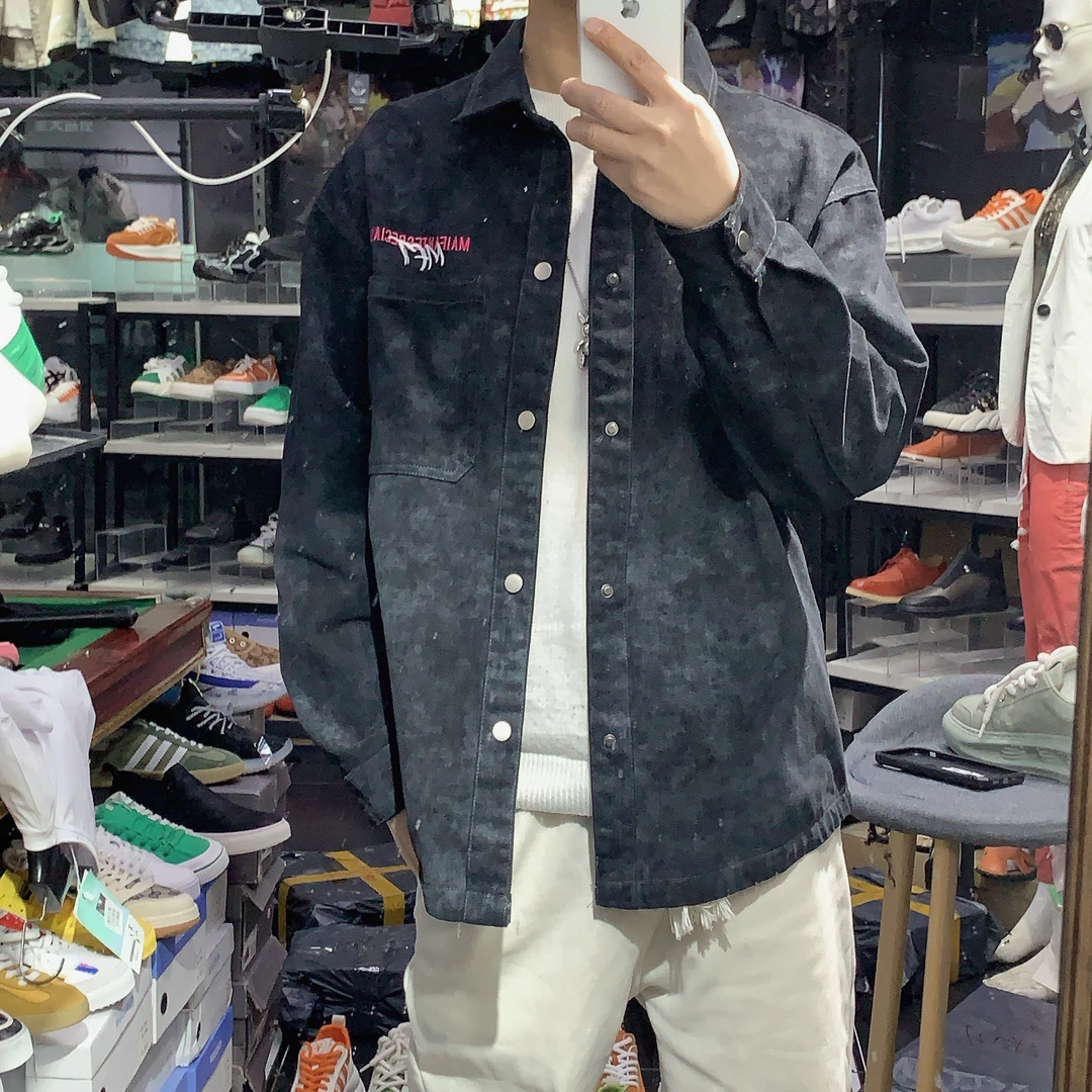 厚款秋季本布下摆直下摆春季夹克韩版时尚男士牛仔潮流上衣