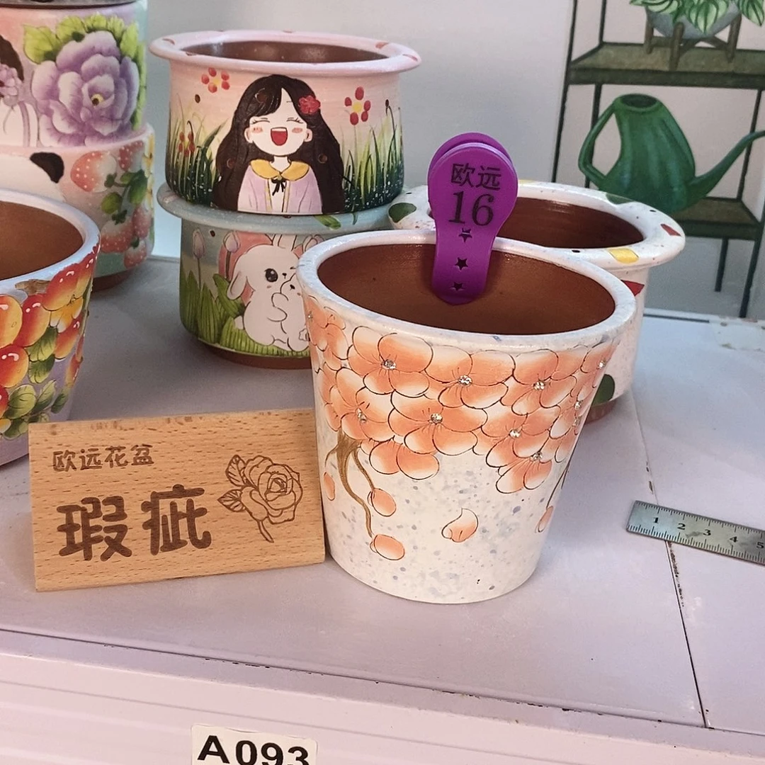 紫砂花盆红陶手绘花盆