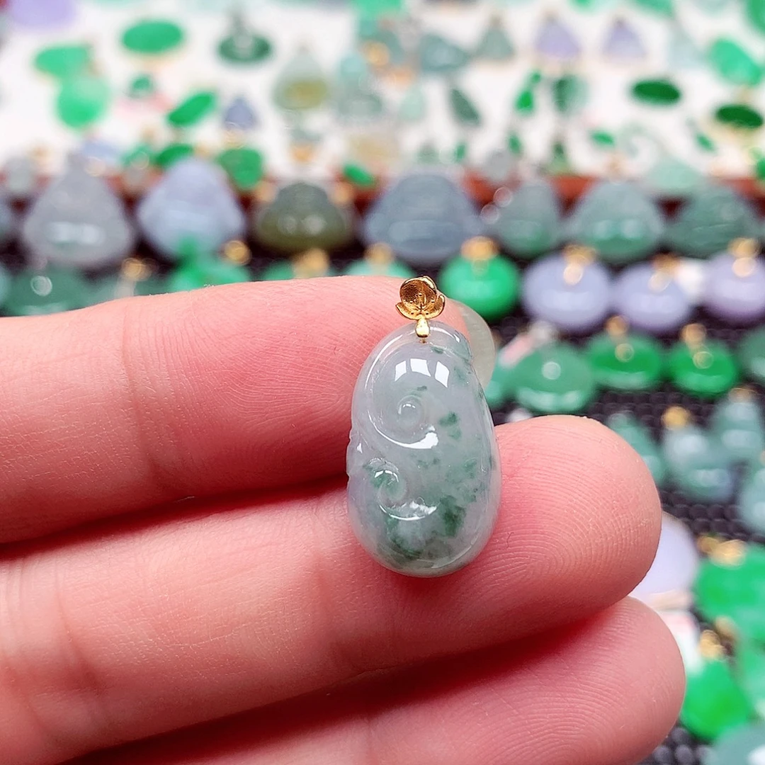 翡翠18K金镶嵌吊坠(不含链)