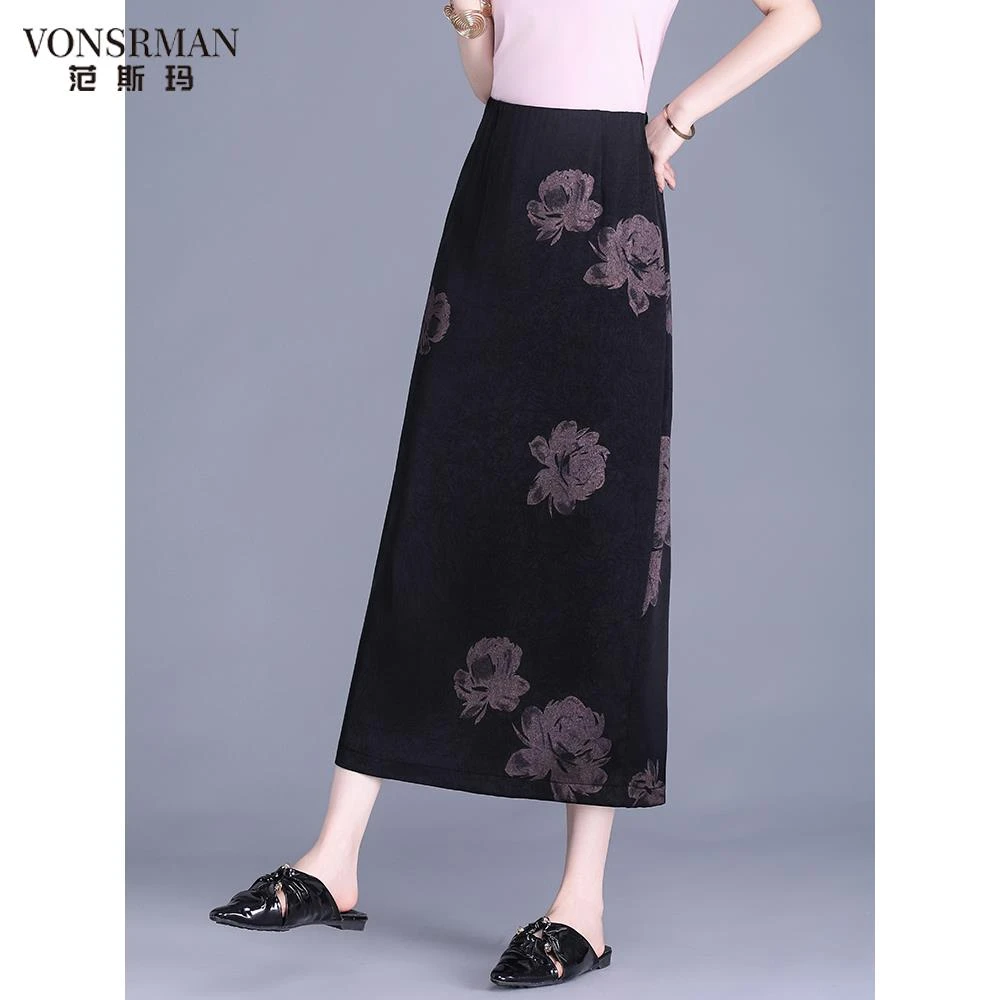 印花休闲裙半身裙女秋季2025新款减龄显瘦遮肚子直筒裙爆款长裙女