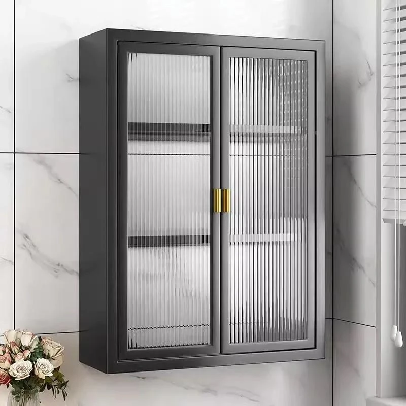 苏泊尓厨房卫生间壁挂式置物柜墙上免打孔带门调味料品收纳柜浴室