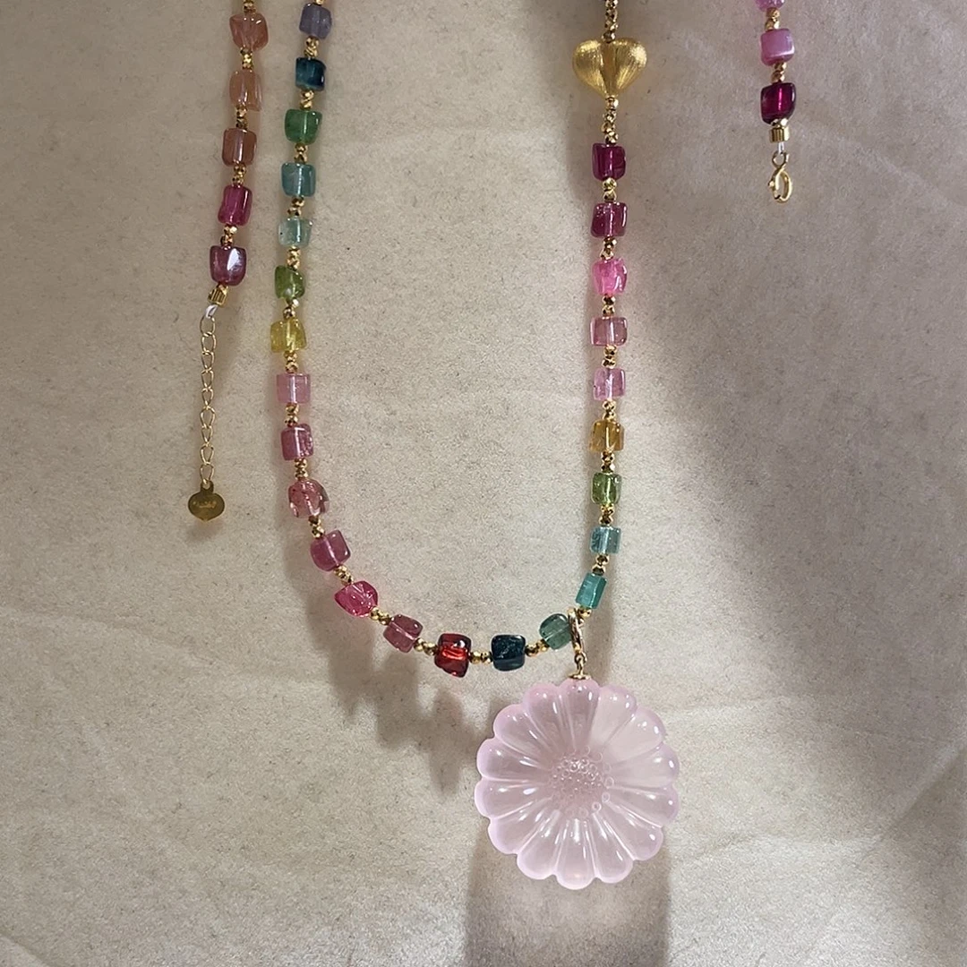 碧玺项链18K金镶嵌大气款