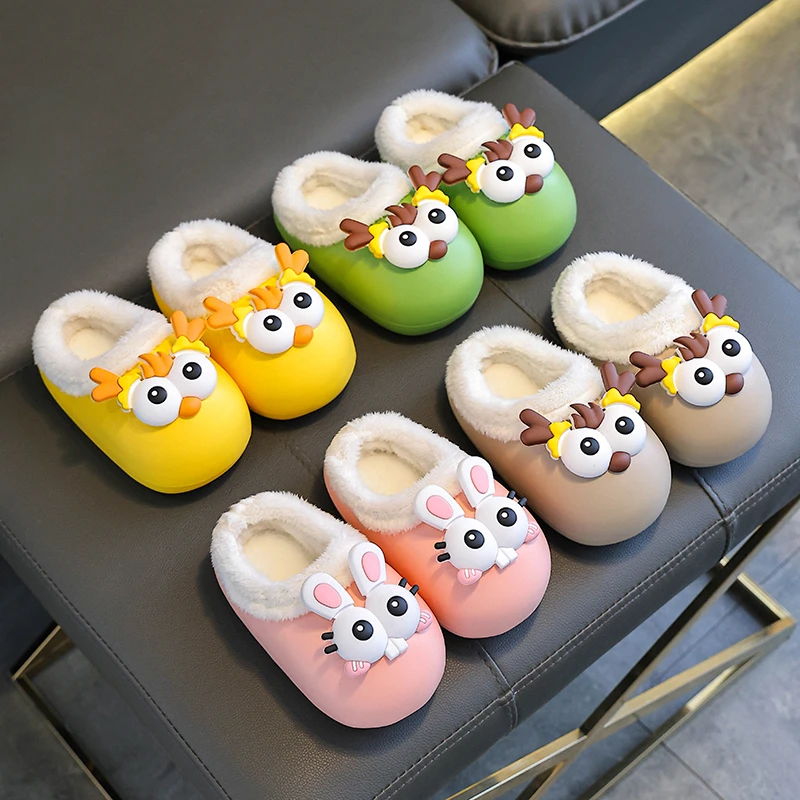 防滑儿童棉拖软底棉鞋室外男女童可爱秋冬季卡通防水加绒保暖室内