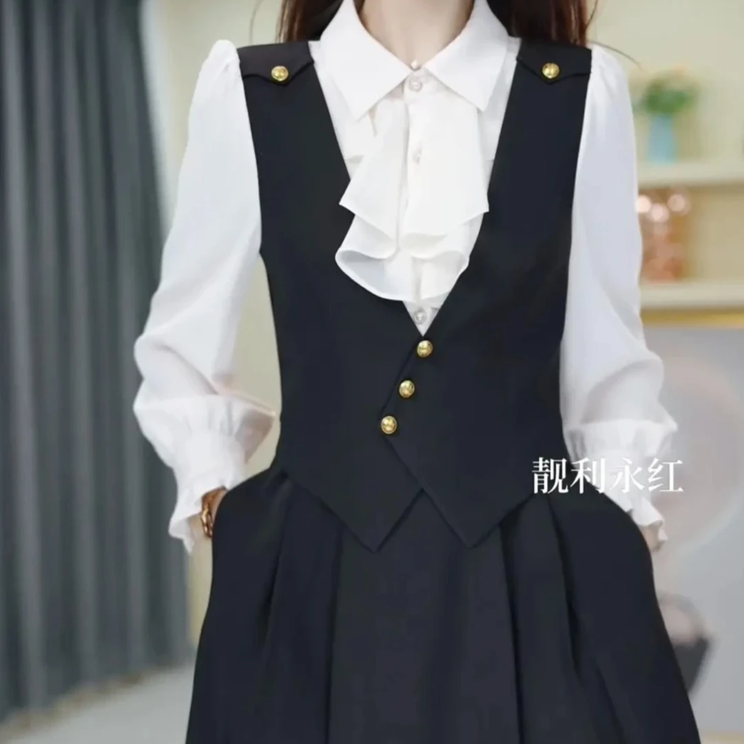 大码女装 法式拼接假两件大码连衣裙2025秋季新款中长款气质裙子