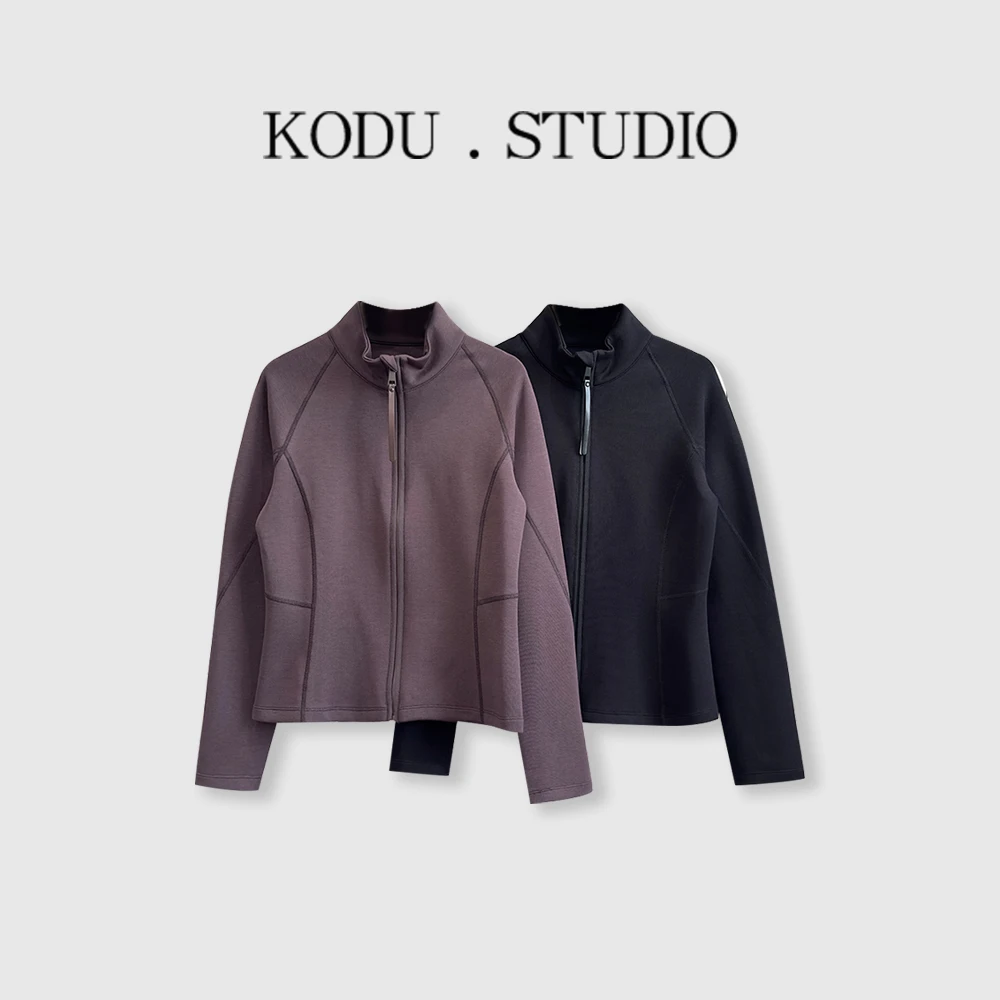 【刻度KODU】AM-5866秋季款款显瘦修身设计感拼接无骨立领磨毛外套