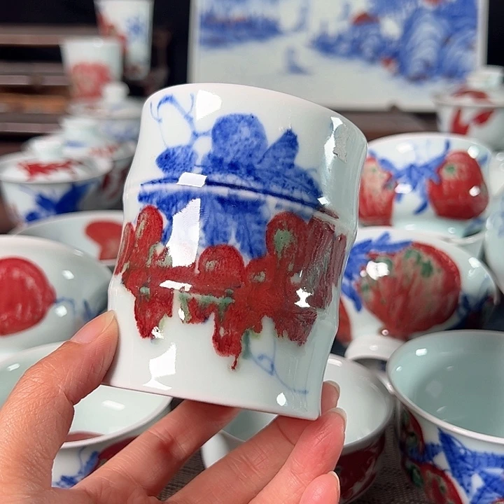 杯原矿青花釉里红瓷器