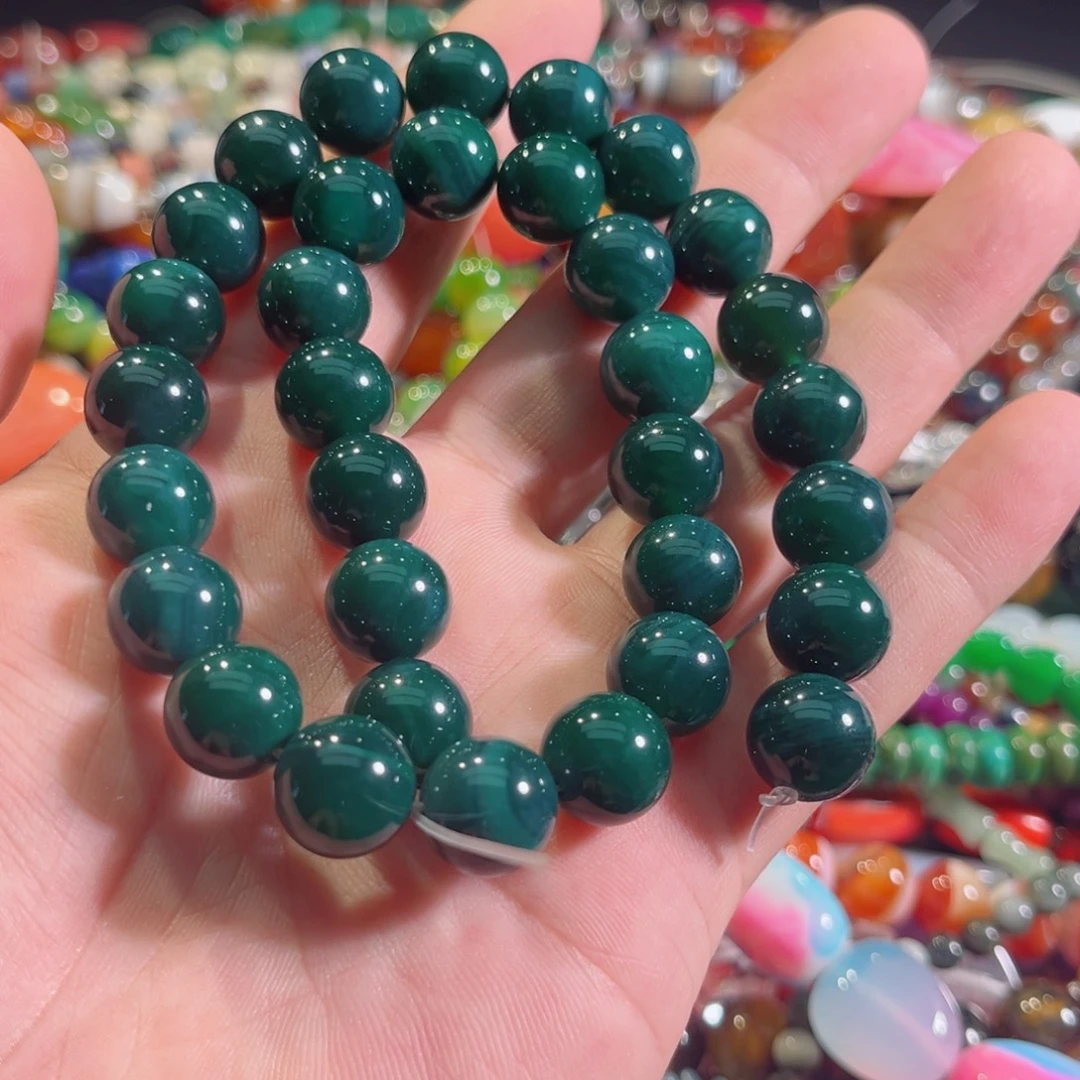 玛瑙/玉髓合金珠宝半成品绿玛瑙一条12mm