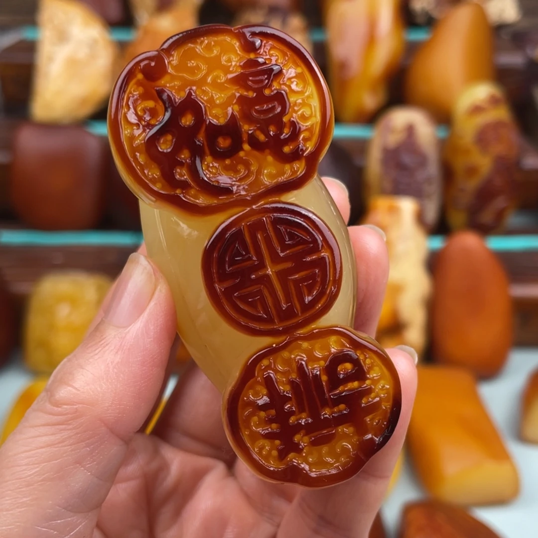 定制琥珀未镶嵌蜜蜡如意手把
