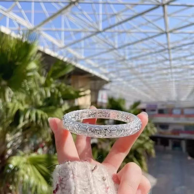 足银银制品 D63铜钱镂空设计手镯闭口款