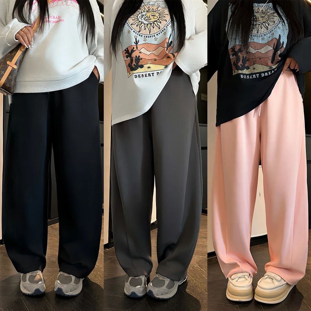 大码女装秋季宽松减龄花契200斤胖mm美式质感空气层弯刀裤4953-H