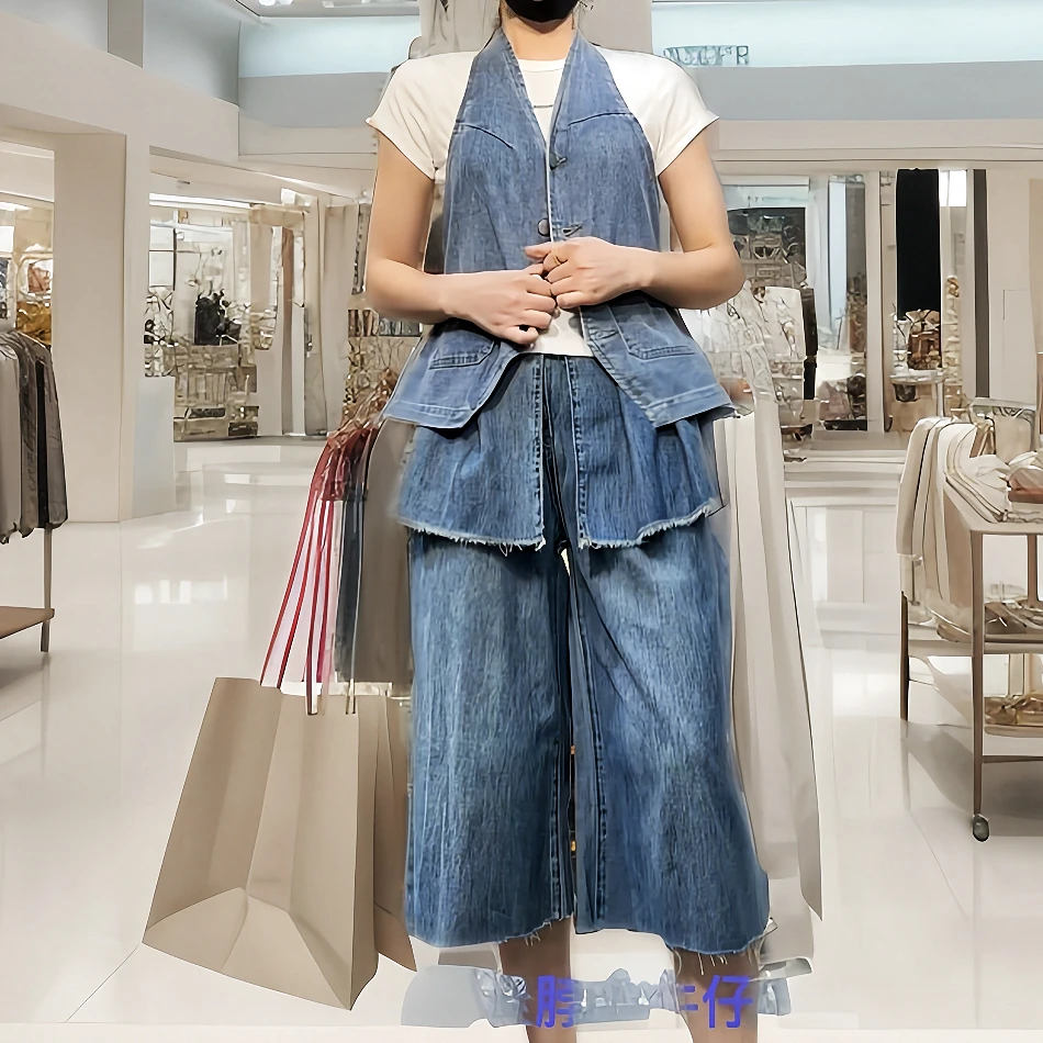 312夏日拽姐出街 战袍 性感迷人牛仔挂脖牛仔马甲