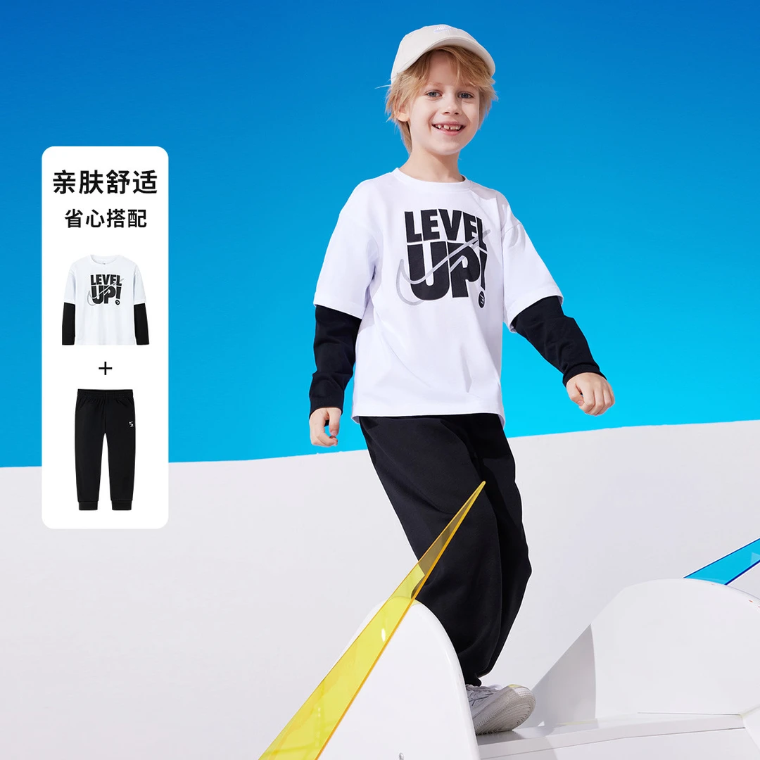 NIKE 3BRAND耐克男女童套装秋季印花长袖T恤长裤套装RWB-TP-1070