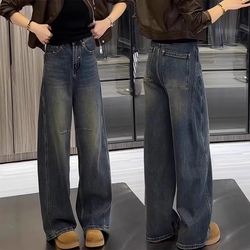 大码欧货夏季阔腿弯刀裤牛仔裤女2025款胖梨形身材显瘦宽松直筒裤