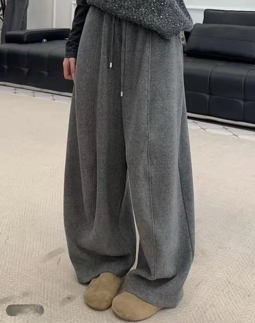 25389-AQ新款松紧抽绳雪花绒休闲裤